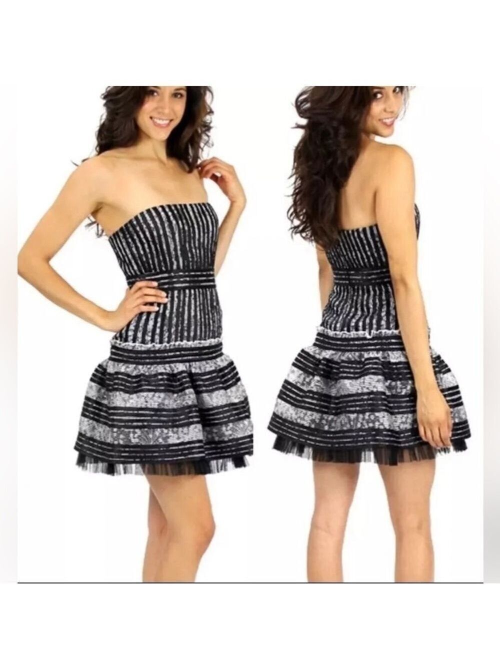 BCBGMaxAzria BCBG MaxAzria Madeline Striped Jacquard Strapless Mini Dress sz 12